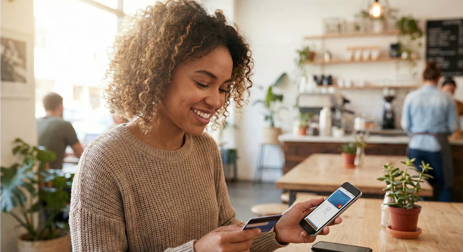 Woman making a payment with her phone